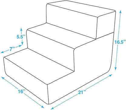 Best Pet Supplies Portable Foldable Foam Pet Stairs/Steps for Couch, Sofa, and High Bed, Non-Slip Bottom Balanced Paw Safe - Brown Lattice Print, Foldable 3-Step (H: 16.5")