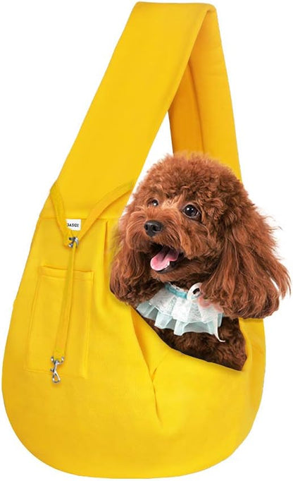 FDJASGY Small Pet Sling Carrier-Hands Free Reversible Pet Papoose Bag Tote Bag with a Pocket Safety Belt Dog Cat for Outdoor Travel Lemon Yellow