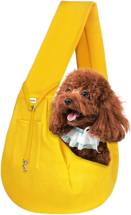 FDJASGY Small Pet Sling Carrier-Hands Free Reversible Pet Papoose Bag Tote Bag with a Pocket Safety Belt Dog Cat for Outdoor Travel Lemon Yellow