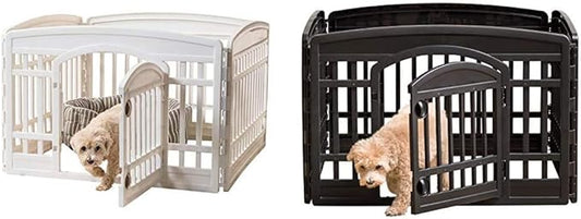 IRIS USA 24” 4-Panel Playpens for Dog, Puppy, Black and White Set