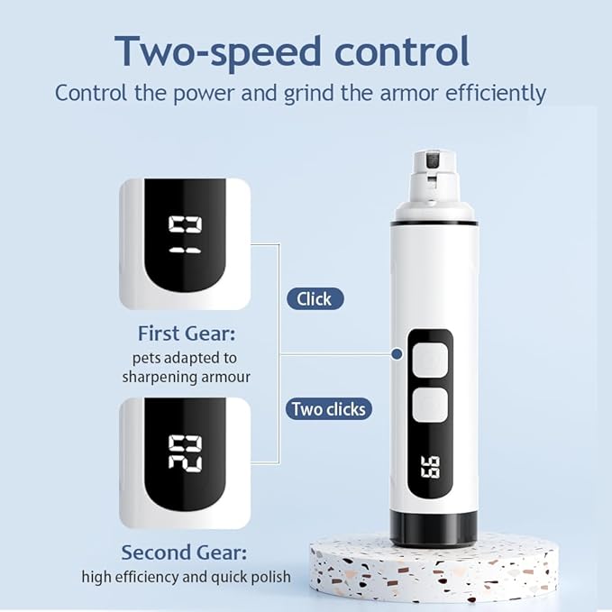 Dog Nail Grinder with 2 Grinding Heads - 2-Speed Powerful Electric Pet Nail Trimmer Professional, Painless Claw Decoration and Smoothing Suitable for Small, Medium, Large Dogs and Cats White