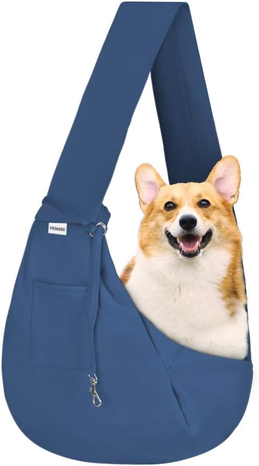 FDJASGY Small Pet Sling Carrier-Hands Free Reversible Pet Papoose Bag Tote Bag with a Pocket Safety Belt Dog Cat for Outdoor Travel Navy Blue