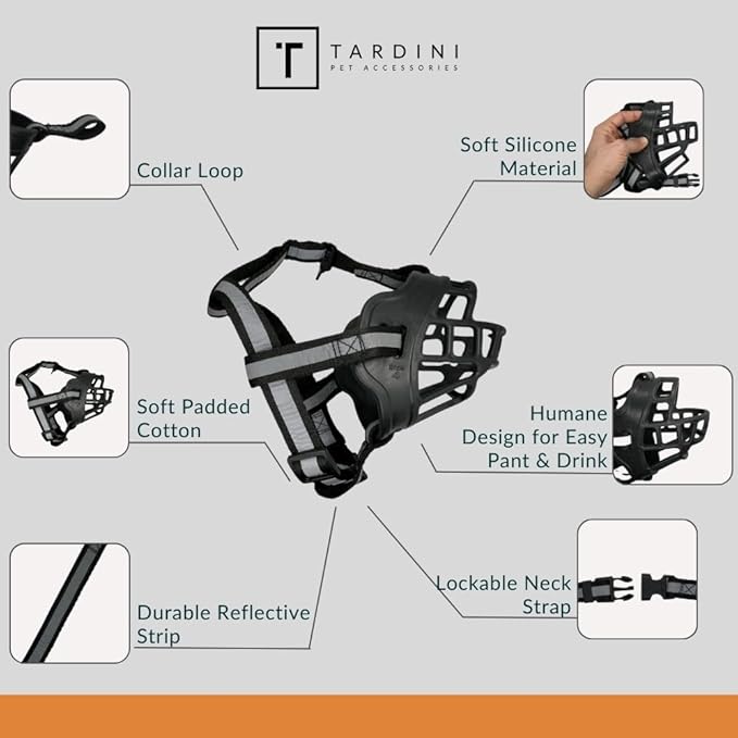 Dog Muzzle– Soft Rubber Basket Muzzle for Large Dogs- Dog Muzzle for Medium Sized Dogs- Muzzle for Small Dogs - Prevents Biting, Scavenging- Allows Panting, Drinking- Bozales para Perros- Mouth Guard