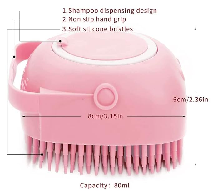 Pet Bath Massage Brush Puppy Dog Cat Grooming Cleaning Soft (Pink)