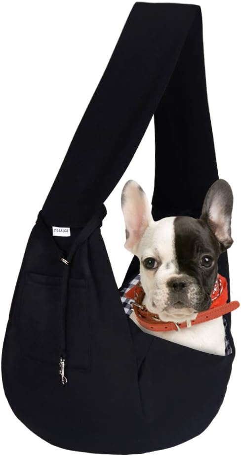 FDJASGY Small Pet Sling Carrier-Hands Free Reversible Pet Papoose Bag Tote Bag with a Pocket Safety Belt Dog Cat for Outdoor Travel Black