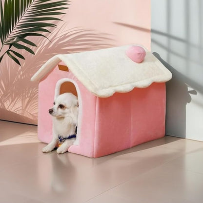 Dog House Indoor Memory Sponge, Foldable Dog House Kennel Bed Mat with Cushion for Small Medium Large Dogs Cats, Winter Warm Cat Nest Puppy Cave Sofa Pet Products (Pink, M)