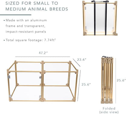 Front Row Foldable Dog Playpen – Durable and Portable Puppy Playpen for Exercise, Rest & Play – Clear Fence Panels with Aluminum Rods and Crate for Dogs and Other Small Pets (Gold, 6-Panel)
