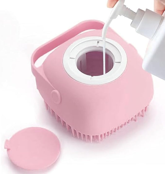 Pet Bath Massage Brush Puppy Dog Cat Grooming Soft (Blue) (pink)