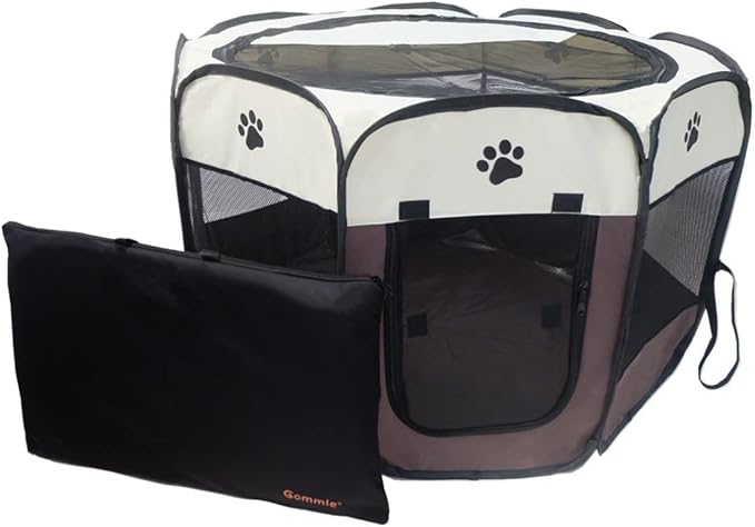 Portable Pet Playpen for Small Cat Dog Puppy Rabbit,Cat Kitten Playpen Indoor Outdoor with Carrying Case,Waterproof Bottom and Removable Zipper Top (S(28.7" x 28.7" x 16"), Brown)