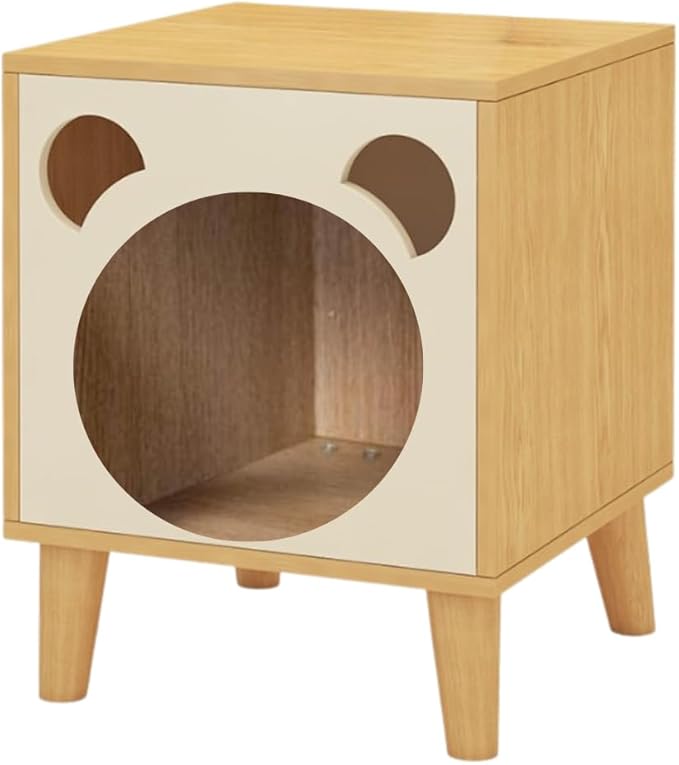 POLIPETS Side Table and House for Pets, Wooden Table for Pets, MDF Resistant Wood, Minimalist, Elegant and Resistant, Space Saving 20x16x16in, Beige