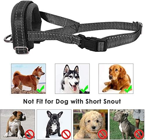 SlowTon Soft Dog Muzzle, Adjustable Padded Nylon Muzzle for Large Medium Dogs Anti Chewing Barking Biting, Allow Dog Pant & Drink (Black, S)