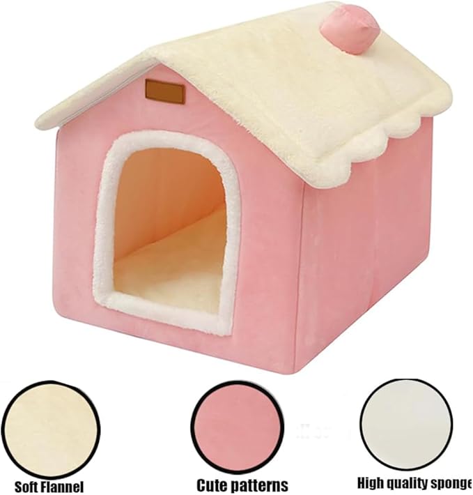 Dog House Indoor Memory Sponge, Foldable Dog House Kennel Bed Mat with Cushion for Small Medium Large Dogs Cats, Winter Warm Cat Nest Puppy Cave Sofa Pet Products (Pink, S)