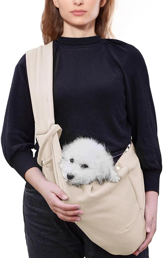 FEimaX Dog Sling Carrier, Pet Papoose Slings Bag for Small Dogs Cats, Puppy Hands Free Satchel Tote Pouch Carriers Doggie Crossbody Shoulder Carry Bags for Outdoor Travel (Beige)