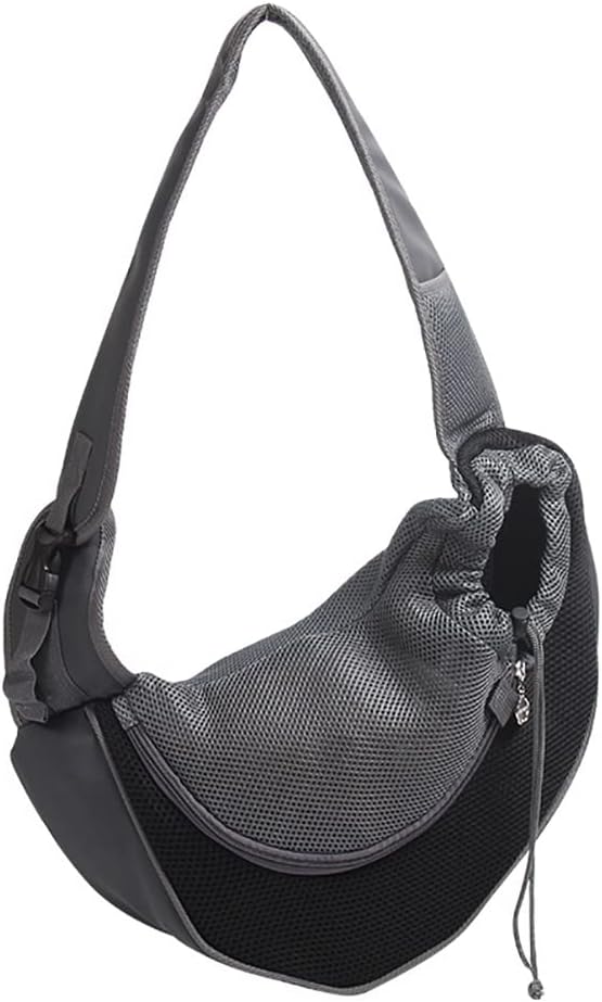 Pet Dog Sling Carrier, Breathable Mesh Portable Travel Safe Pet Sling Shoulder Bag Carrier with Adjustable Non-Slip Shoulder Strap for Small Dogs Cats Puppy (Small, Black)