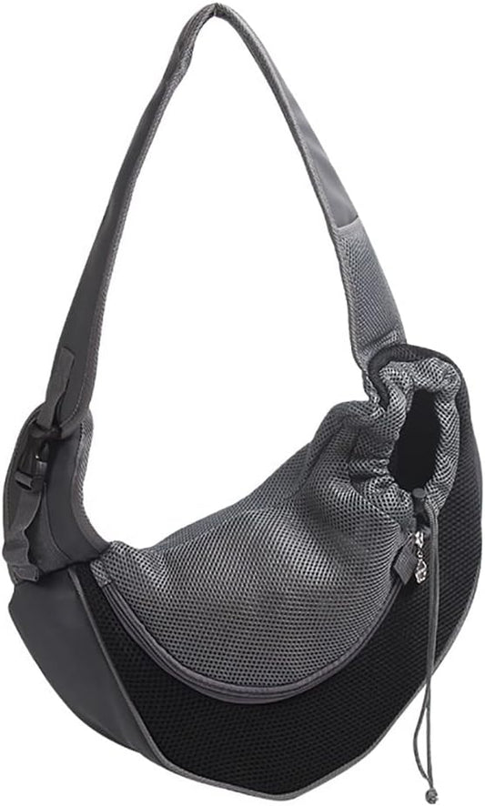 Pet Dog Sling Carrier, Breathable Mesh Portable Travel Safe Pet Sling Shoulder Bag Carrier with Adjustable Non-Slip Shoulder Strap for Small Dogs Cats Puppy (Small, Black)