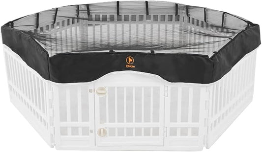 PJYuCien Dog Playpen Mesh Top Cover, Fits 36 Inch 6 Panels Regular Hexagonal Plastic Exercise Pet Pen, Adhesive Tape Connections, Black (Note: Cover Only, Fence Not Included)