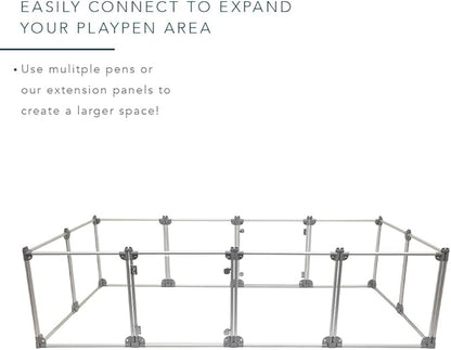 Front Row Foldable Dog Playpen – Durable and Portable Puppy Playpen for Exercise, Rest & Play – Clear Fence Panels with Aluminum Rods and Crate for Dogs and Other Small Pets (Silver, 6-Panel)