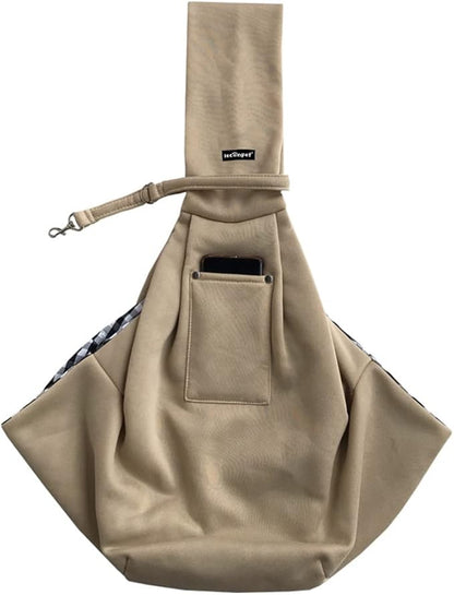 Leconpet Dog Sling Carrier Shoulder Bag for Pets with Mobile Phone Pocket Safety Buckle Security Lock, Suitable for Puppy, Small Dogs, and Cats for Outdoor Travel (Khaki)