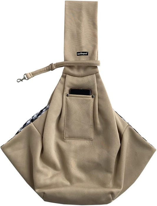 Leconpet Dog Sling Carrier Shoulder Bag for Pets with Mobile Phone Pocket Safety Buckle Security Lock, Suitable for Puppy, Small Dogs, and Cats for Outdoor Travel (Khaki)