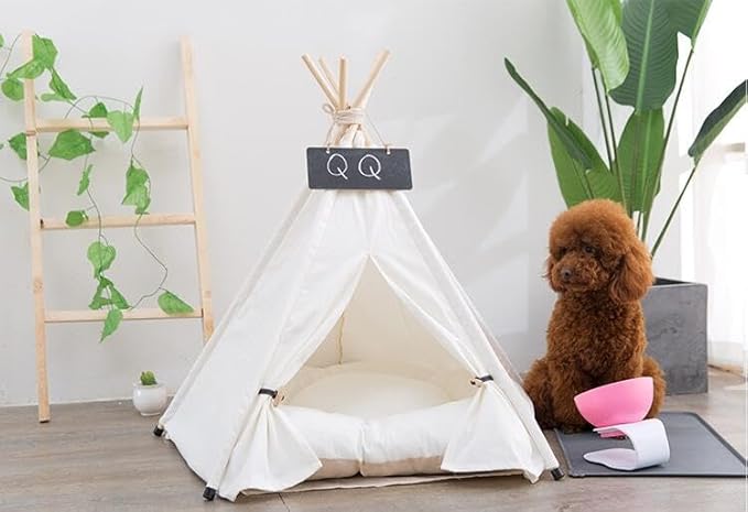 Pet Teepee Dog & Puppy Cat Tents Tipi Bed Portable Houses with Thick Cushion for Pets Up to 33lbs