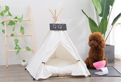 Dog Teepee Bed Cat Tent Portable Houses Pet Puppy with Thick Cushion (S:Size fits 7kg/15lbs (Pets))