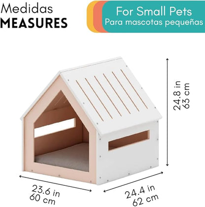 Big House for Pets, Wooden House for Pets for Interiors, Resistant Wood with Cushion for Dog Included, Minimalist, Elegant and Resistant, 24x25x24.5 in, Matte White
