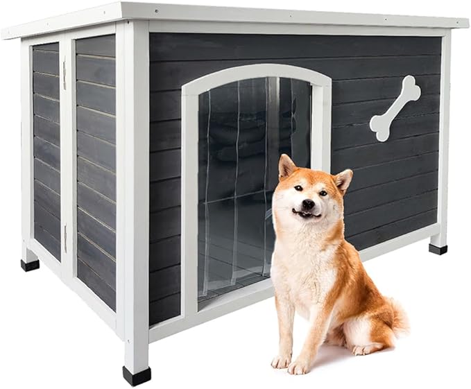 Large Wooden Dog House, Indoor Wooden Dog Kennel with Waterproof Protective Cover, Elevated Flooring Outdoor Windproof Dog Cage for Medium to Large Dogs, Weatherproof Puppy Shelter