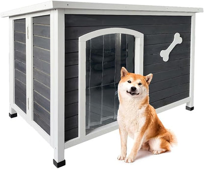 Large Wooden Dog House, Indoor Wooden Dog Kennel with Waterproof Protective Cover, Elevated Flooring Outdoor Windproof Dog Cage for Medium to Large Dogs, Weatherproof Puppy Shelter