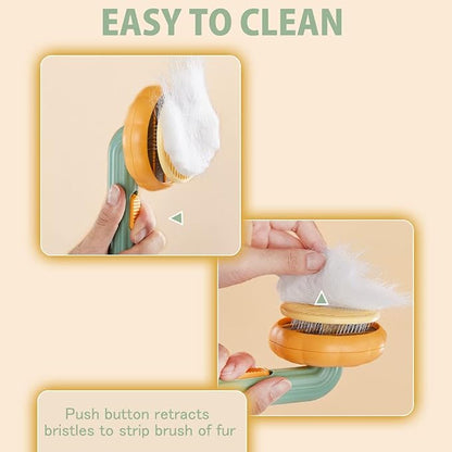 Self-Cleaning Dog & Cat Slicker Brush, Skin Friendly Deshedding Grooming Tool for Long or Short Haired Dogs Cats Rabbits, Dog Shedding Brush with Release Button - Pumpkin