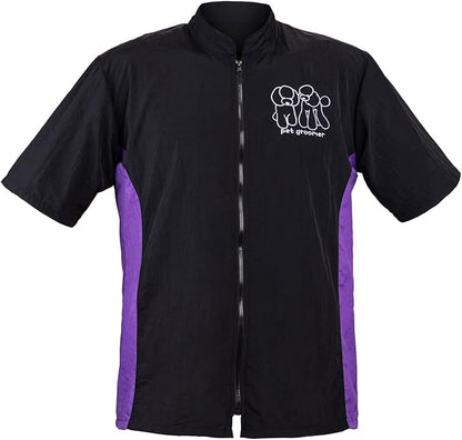 Noverlife Pet Grooming Workwear with Full Zipper, M Size, Anti-Static Pet Beautician Work Clothes, Lightweight Hair Repellent Shirt Style Pet Groomer Smock for Dog Cat Grooming Shop