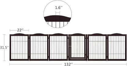 beeNbkks Extra Wide Pet Gate, 6 Panels Freestanding Dog Gate with Walk Through Door and 5 Support Feet, Foldable Pet Barrier Fence for Stairs Doorways Fireplace, Indoor Exercise Playpen for Dogs Cats
