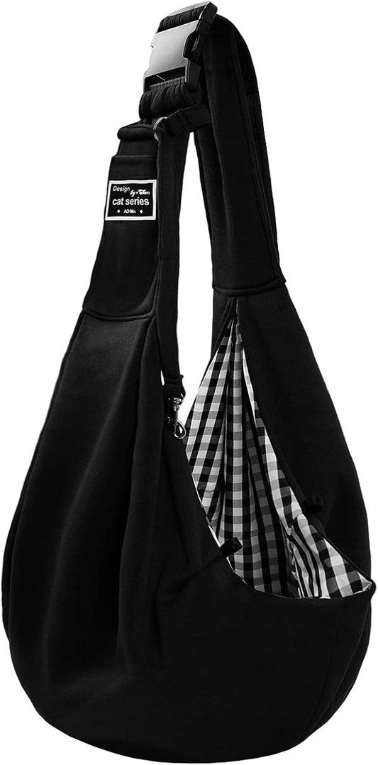 Surblue Dog Sling Carrier Bag with Hands Free Reversible Belts,Safe Comfortable Adjustable Crossbody Shoulder Outdoor Travel Pet Tote Suitable for Small Pet Cat Puppy up to 12 lb (New) (Buckle Black)