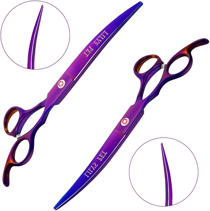 LILYS PET Professional PET DOG Grooming Coated Titanium scissors suit Cutting&Curved&Thinning shears (7.5 inches, Purple)…