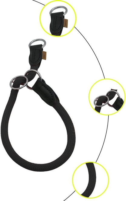 Braided Rope Collar, Pro Training Dog Collar, No Pull Round Martingale Collar, Slip Collar with Slidable Stop Ring - Ideal for Large Dogs (L(1/2") - 22" Long, Black)