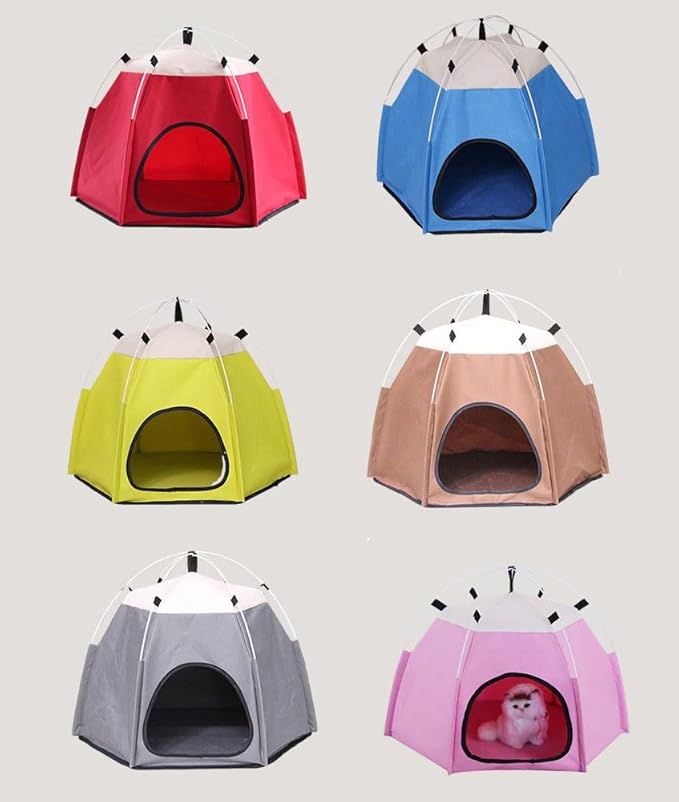 Cute Cat Teepee Cave, Cat Tent Foldable Indoor Outdoor with Thick Mat,Puppy Bed Tent,Bunny Pet Tent Teepee,Portable Dog House Teepee Tent, Cat Bed,Dog Bed Tent,Puppy Bunny,Pet Tent Teepee (C, L)