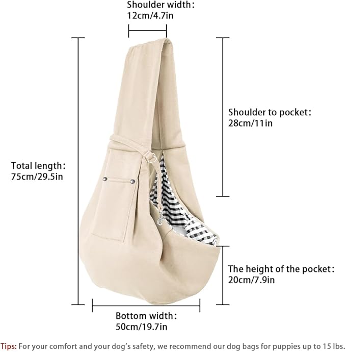FEimaX Dog Sling Carrier, Pet Papoose Slings Bag for Small Dogs Cats, Puppy Hands Free Satchel Tote Pouch Carriers Doggie Crossbody Shoulder Carry Bags for Outdoor Travel (Beige)