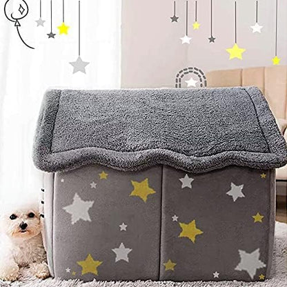 Dog House Indoor, Foldable Soft Kennel Bed Warm Cat Nest Puppy Cave with Cushion for Small Medium Large Dogs Cats (M-Within 17 lbs)