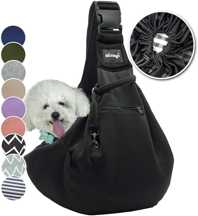 NATUYA Pet Dog Sling Carrier - Dog Sling with Net Bag for Carrier Dogs Cats-Hands Free Pet Bag-Buckle net Pocket pet Bag (Black)