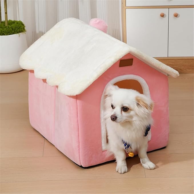 Dog House Indoor Memory Sponge, Foldable Dog House Kennel Bed Mat with Cushion for Small Medium Large Dogs Cats, Winter Warm Cat Nest Puppy Cave Sofa Pet Products (Pink, L)