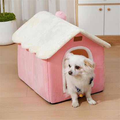 Dog House Indoor Memory Sponge, Foldable Dog House Kennel Bed Mat with Cushion for Small Medium Large Dogs Cats, Winter Warm Cat Nest Puppy Cave Sofa Pet Products (Pink, L)