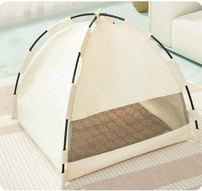 Cute Cat Teepee Cave, Cat Tent Foldable Indoor Outdoor with Thick Mat,Puppy Bed Tent,Bunny Pet Tent Teepee,Portable Dog House Teepee Tent, Cat Bed,Dog Bed Tent,Puppy Bunny,Pet Tent Teepee (A, M)