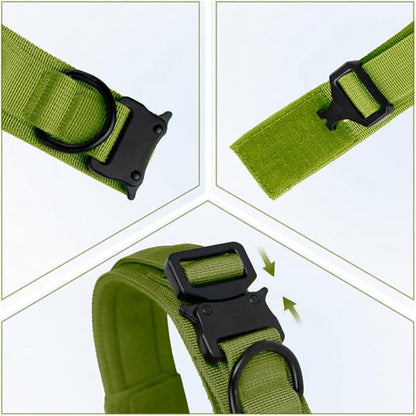 Tactical Dog Collar with Handle, Heavy Duty Military Dog Collar with Heavy Metal Buckle for Training, Adjustable Tactical Collars for for Medium and Large Dogs (M, Green)