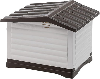 Ferplast Dog Villa XS Dog House for Extra Small Dog Breeds, Measures 23Lx17Wx18H Inches, Ventilated with Patented Fold-Out Porch, Cream with Dark Brown Bottom, Part # 87252799US1
