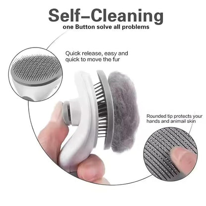 Self-Cleaning Pet Brush - One-Click Release Dog and Cat Grooming Tool with Oval Design for Easy Deshedding and Massage, Available in Sky Blue and Grey