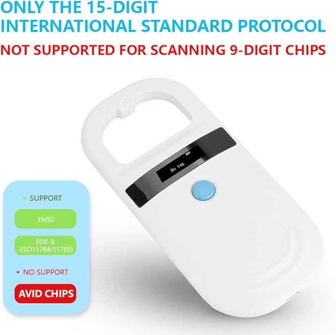 Watris Veiyi Dog Microchip Reader, Pet Microchip Scanner with OLED Display Screen, Pet Chip ID Scanner Supports FDX-B (ISO11784/11785) and EMID Microchips, for Animal Management