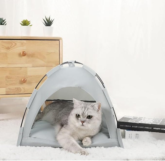 Cute Cat Teepee Cave, Cat Tent Foldable Indoor Outdoor with Thick Mat,Puppy Bed Tent,Bunny Pet Tent Teepee,Portable Dog House Teepee Tent, Cat Bed,Dog Bed Tent,Puppy Bunny,Pet Tent Teepee (J, M)