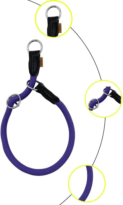Braided Rope Collar, Pro Training Dog Collar, No Pull Round Martingale Collar, Slip Collar with Slidable Stop Ring - Ideal for Large Dogs (XL(1/2") - 26" Long, Purple)