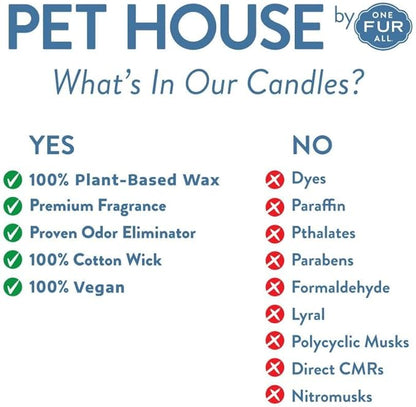 One Fur All Pet House Mini Candles for Pet Odor Made with Natural Soy Wax, Plant Based, Dog and Cat Friendly Scented Candles, Bamboo Watermint Pack of 3