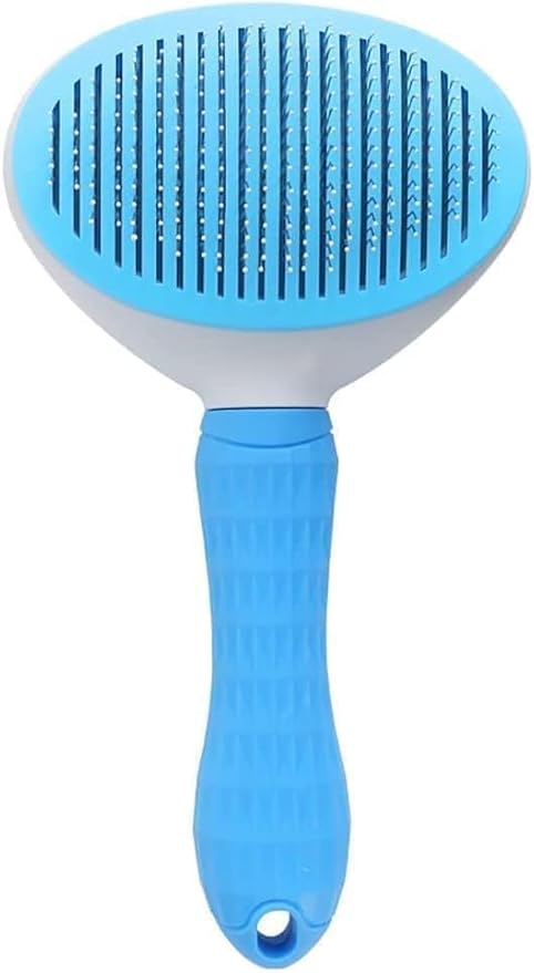 Self-Cleaning Slicker Brush for Deshedding Pets - Smooth Handle with Cleaning Button, Ideal for Grooming and Massaging Dogs and Cats (Blue)