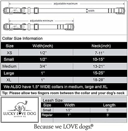 Lucky Love Dog Wide Dog Collar - Adjustable, Durable, Soft Webbing, & Comfortable 1.5 inch Wide Collar for Dogs Male and Female - in Heywood Pattern with Strong Buckle, Medium Size